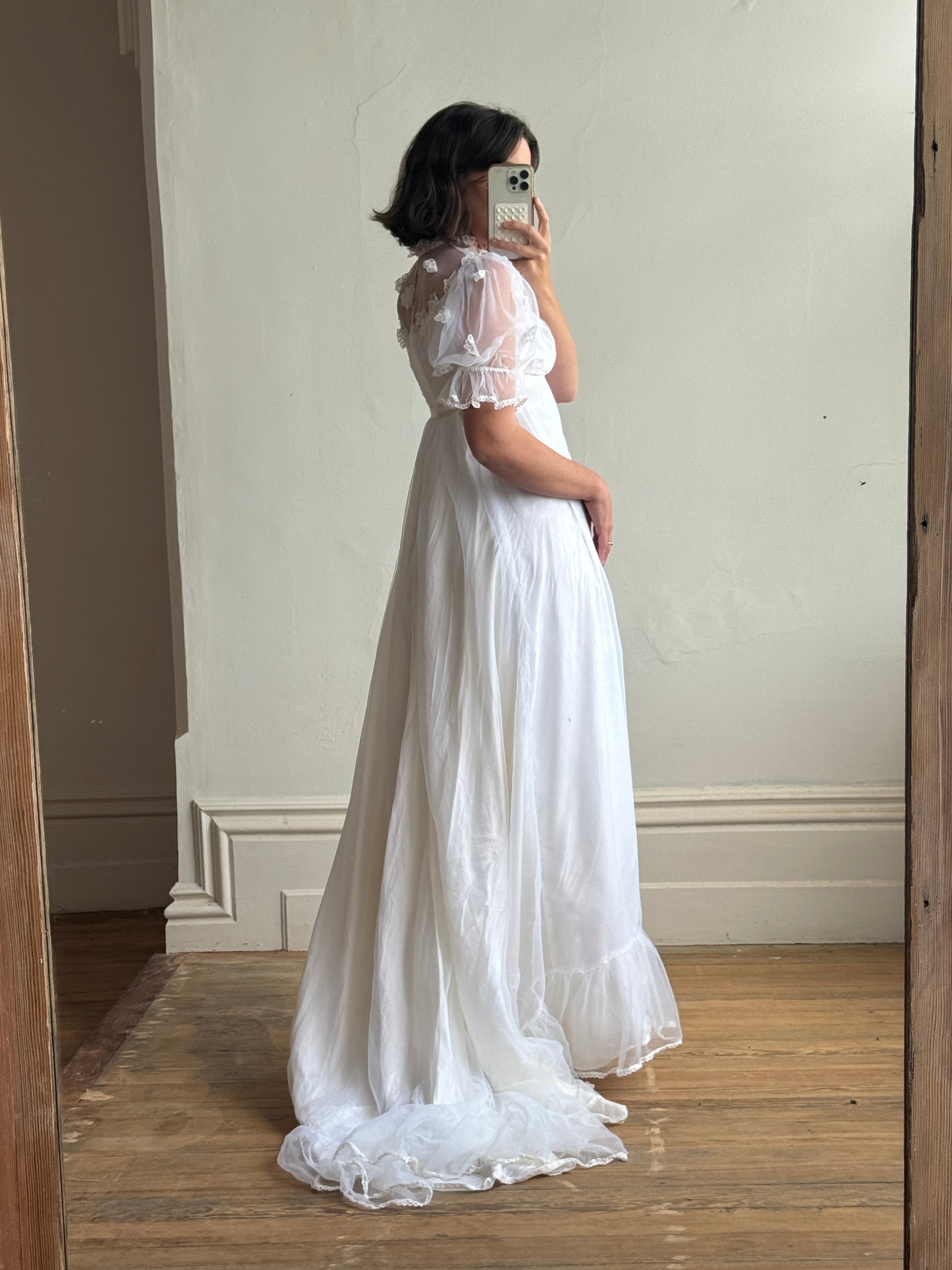 Vintage 60s Empire Organza Floral Wedding Dress