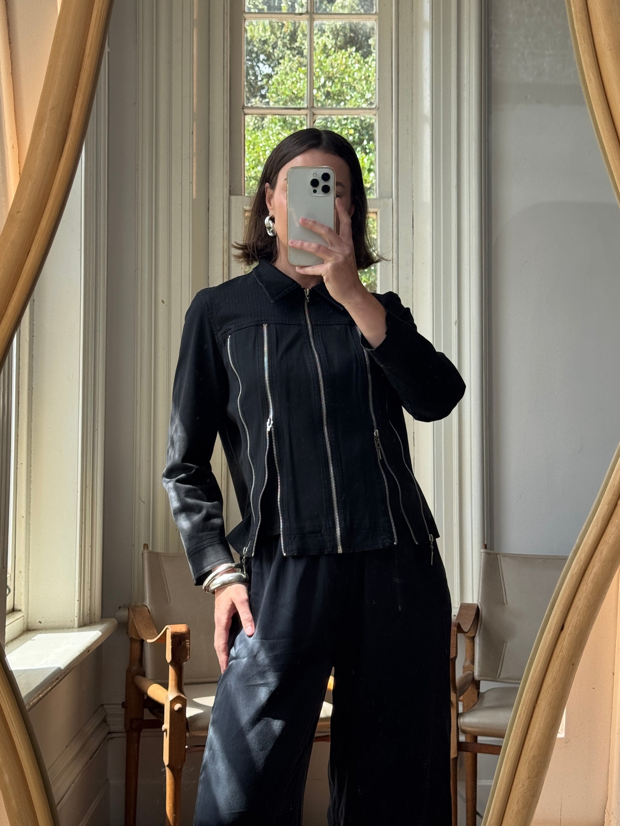 Vintage 90s Denim Multi Zip Jacket Noir