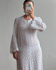 Vintage 60s Crochet Lace Long Sleeved Wedding Gown