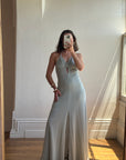 Vintage 70s Lurex Ice Blue Halter Maxi Dress