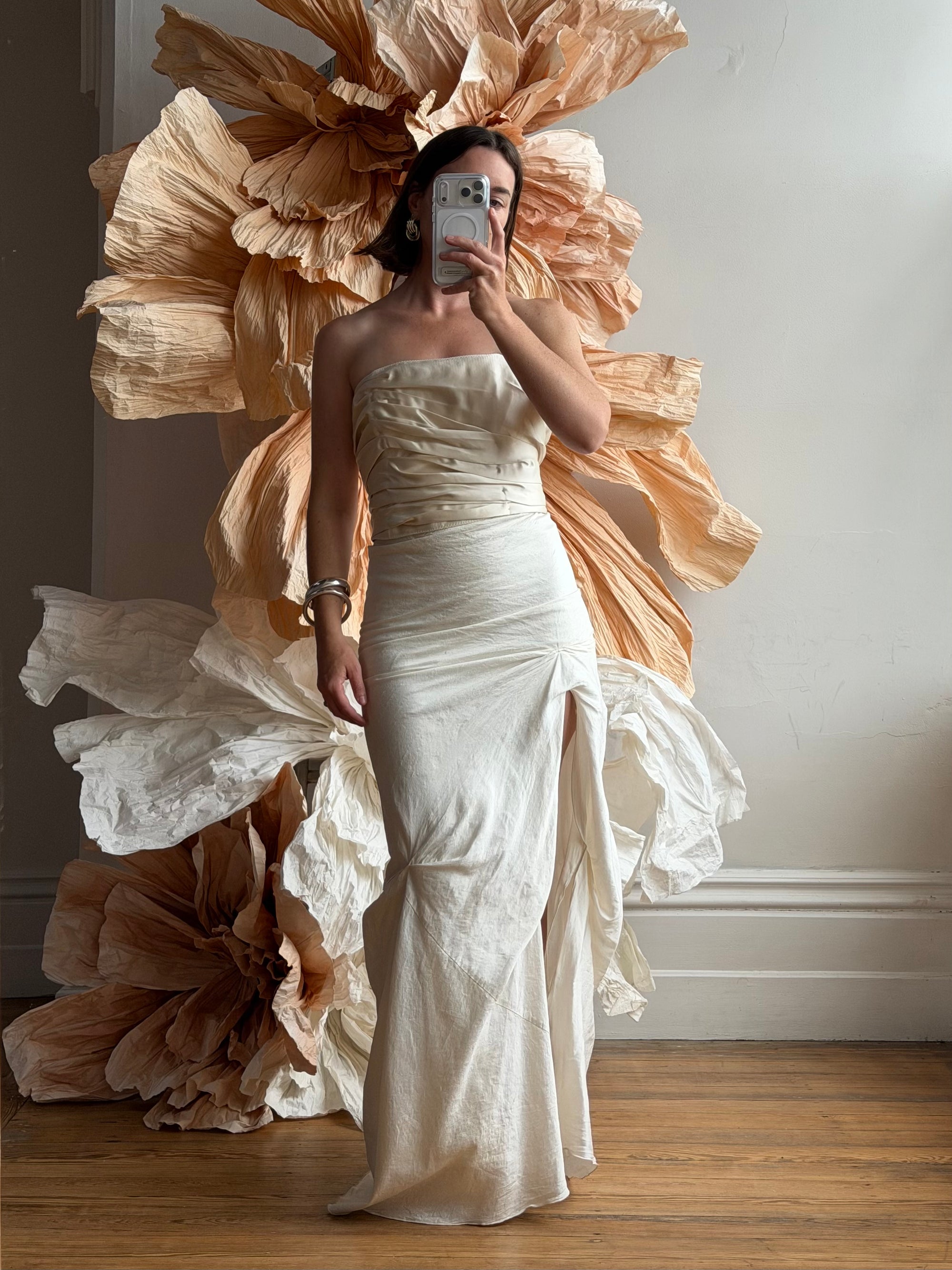 Vintage 90s Satin Bustier and Pure Silk Bridal Skirt Meringue