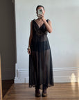Vintage 60s Noir and Nude Chiffon V Slip Dress