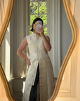 Vintage 60s Brocade Longline Qipao Cream