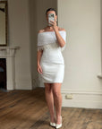 Vintage 90s White Pleated Beaded Fringe Mini Dress