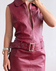 Vintage 90s Burgundy Leather Zip Front Dress