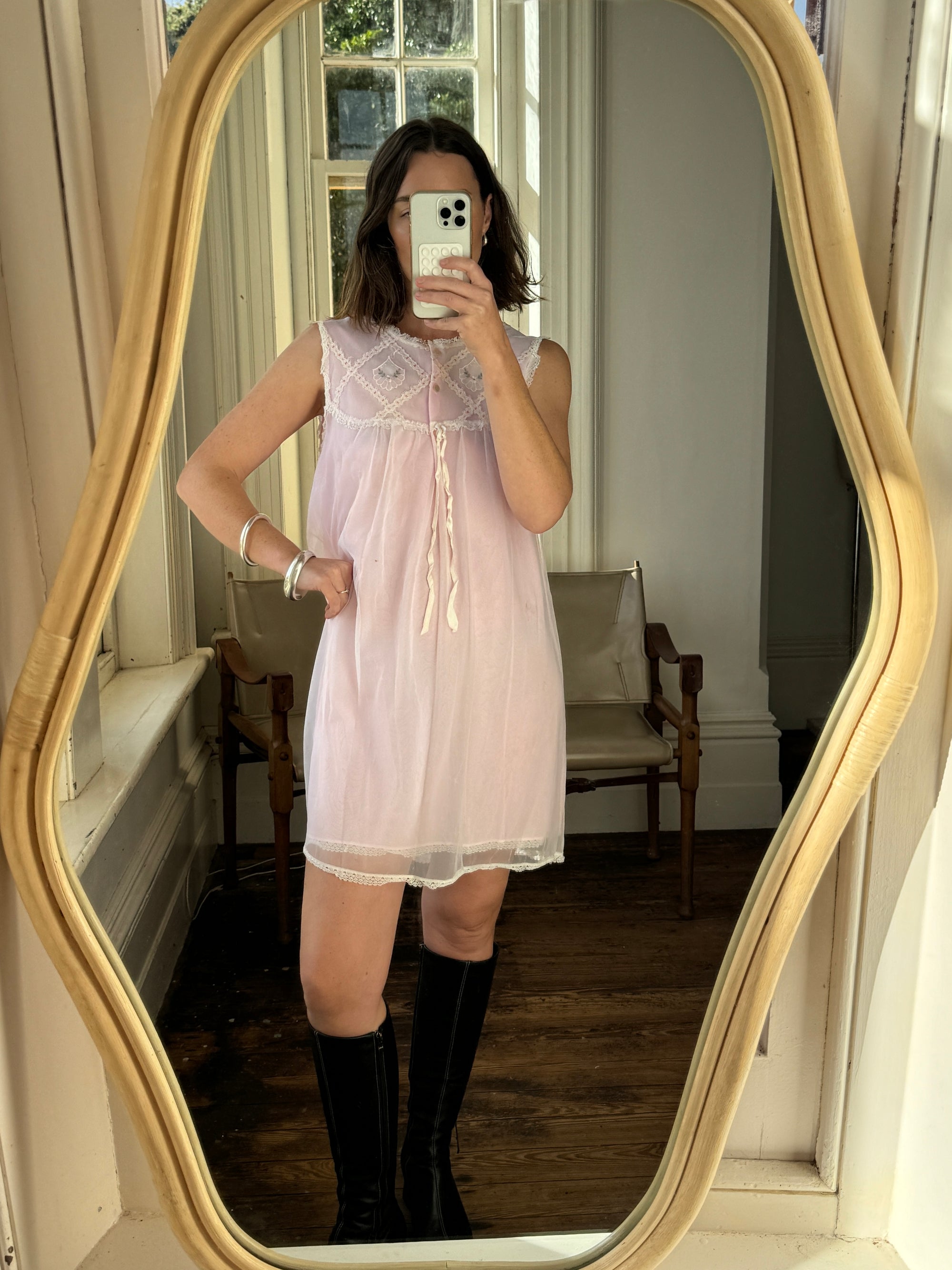 Vintage Pink Embroidered Babydoll Tunic