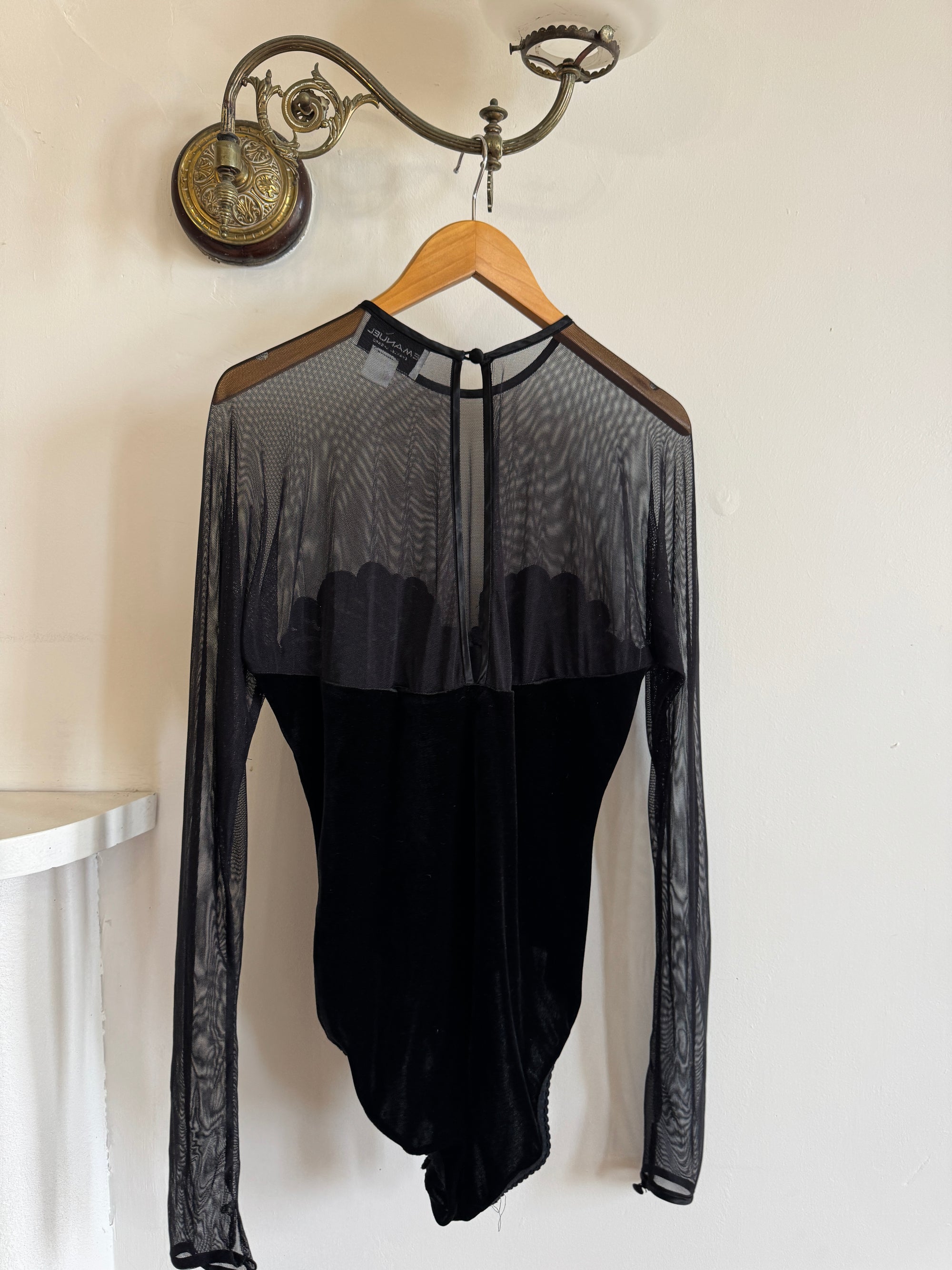 Vintage 90s Emanuel Ungaro Velvet Mesh Embroidered Bodysuit