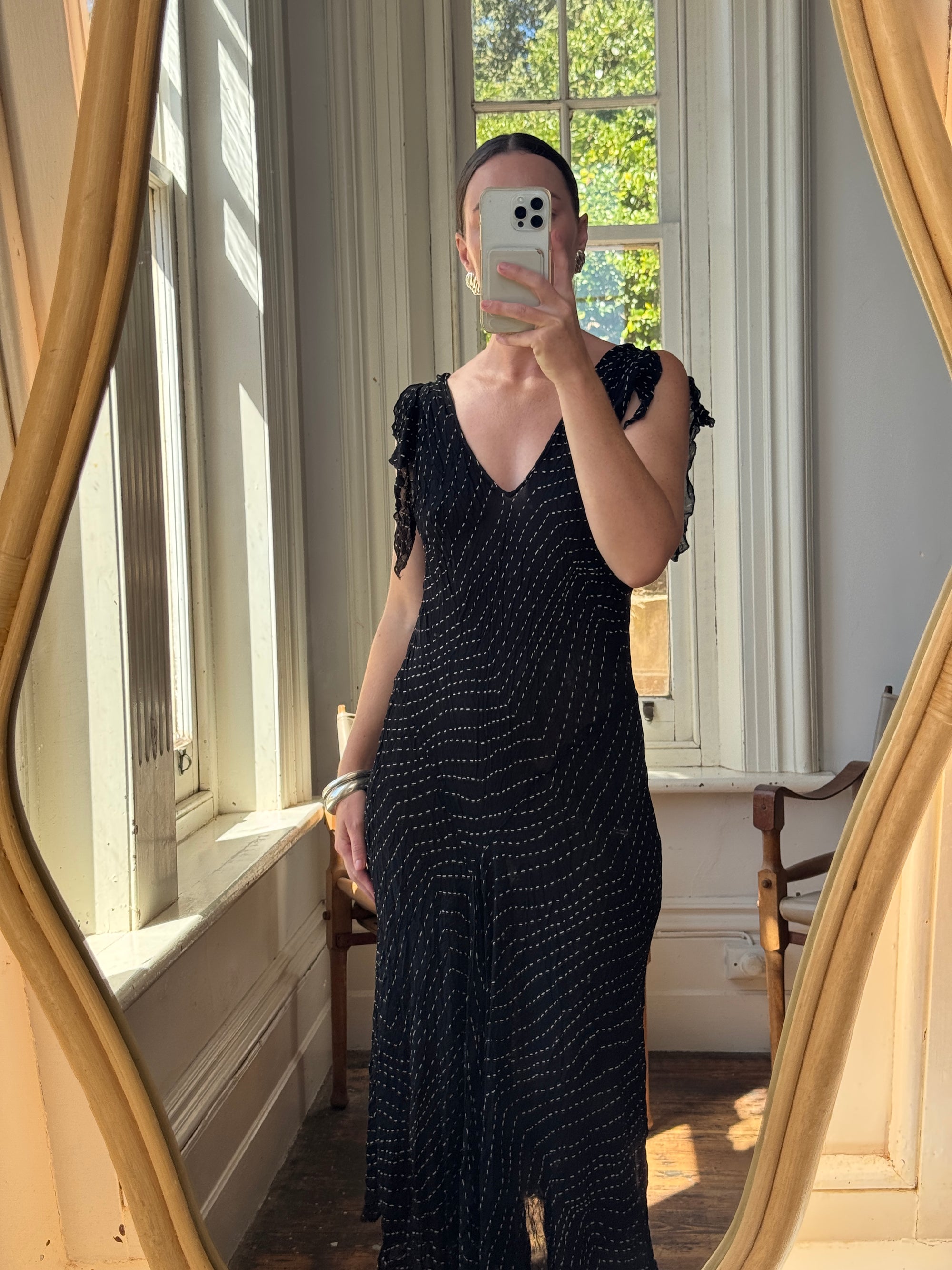 Vintage 90s Crinkle Sheer Fairy Dress Noir