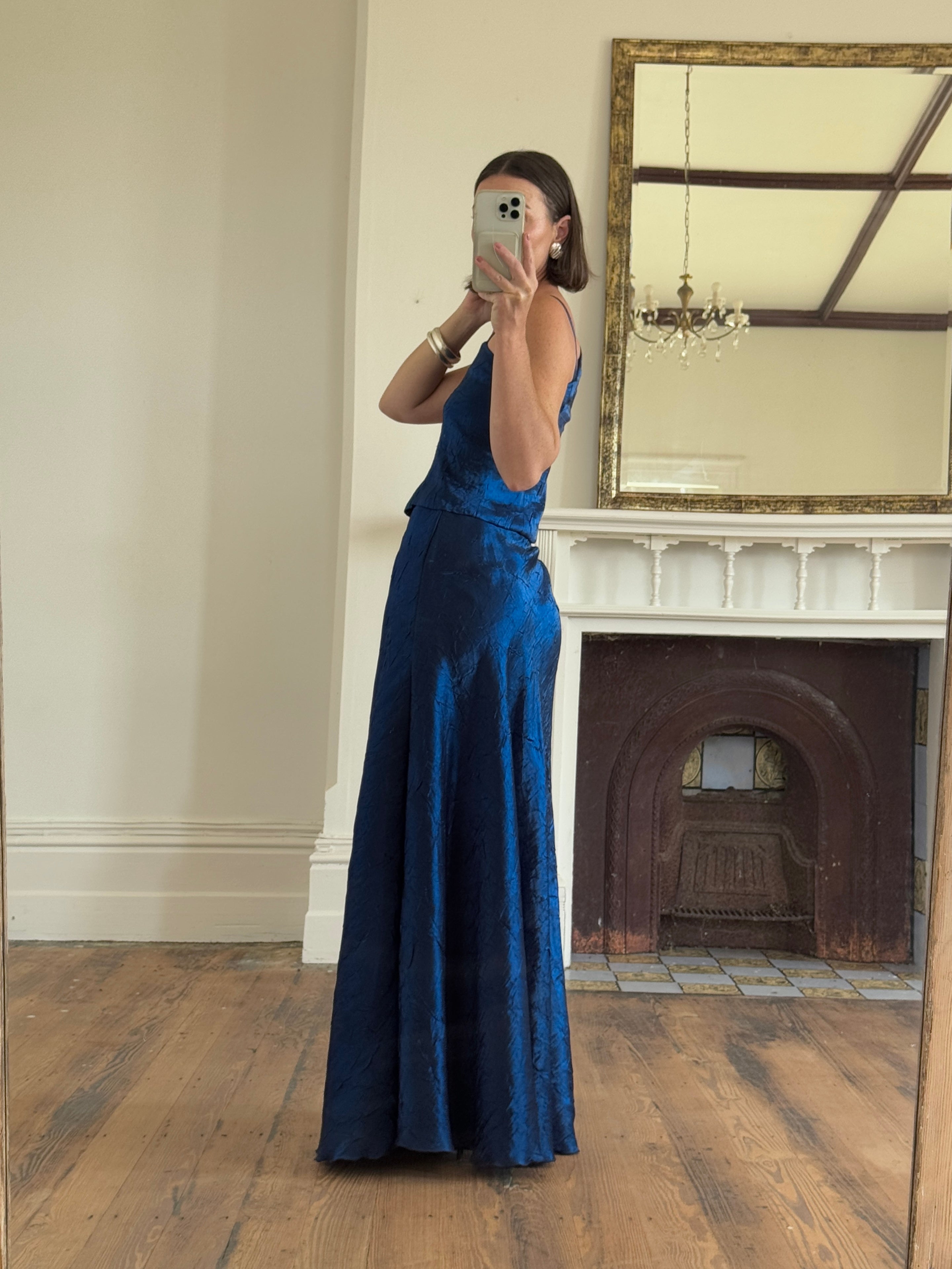 Vintage 90s Midnight Blue Crinkle Two Piece Set