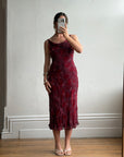 Vintage 90s Burnt Velvet Cowl Neck Dress Plum