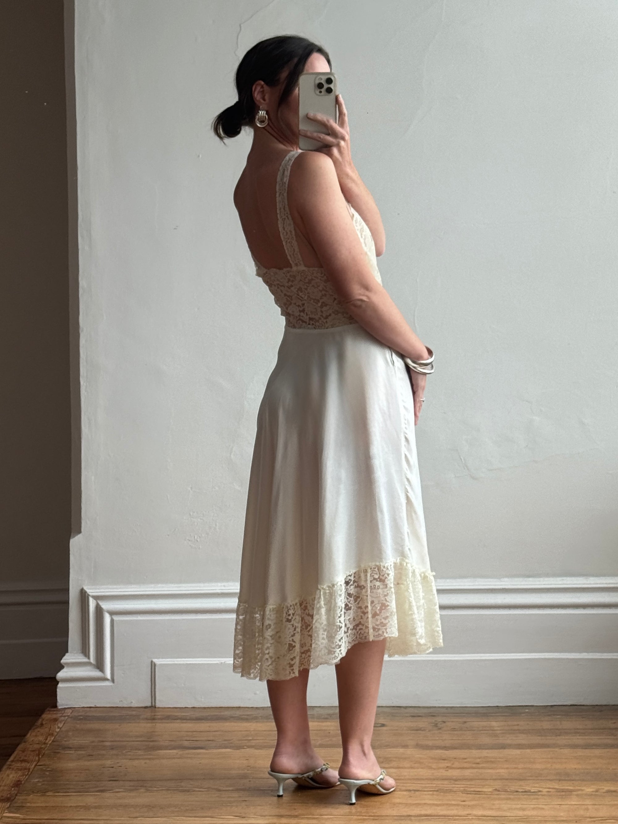 Vintage 40s Bias Cut Satin Bridal Slip Ivory