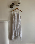 Vintage 90s Crochet Linen Handkerchief Halter Dress