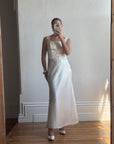 Vintage 90s Lace Up Waist Satin Column Wedding Dress