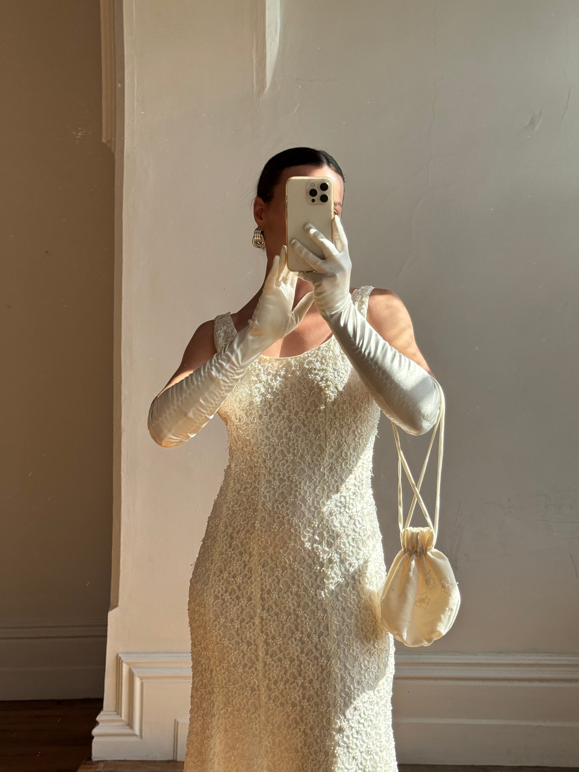 Vintage 90s Beaded Fluted Bridal Slip Set