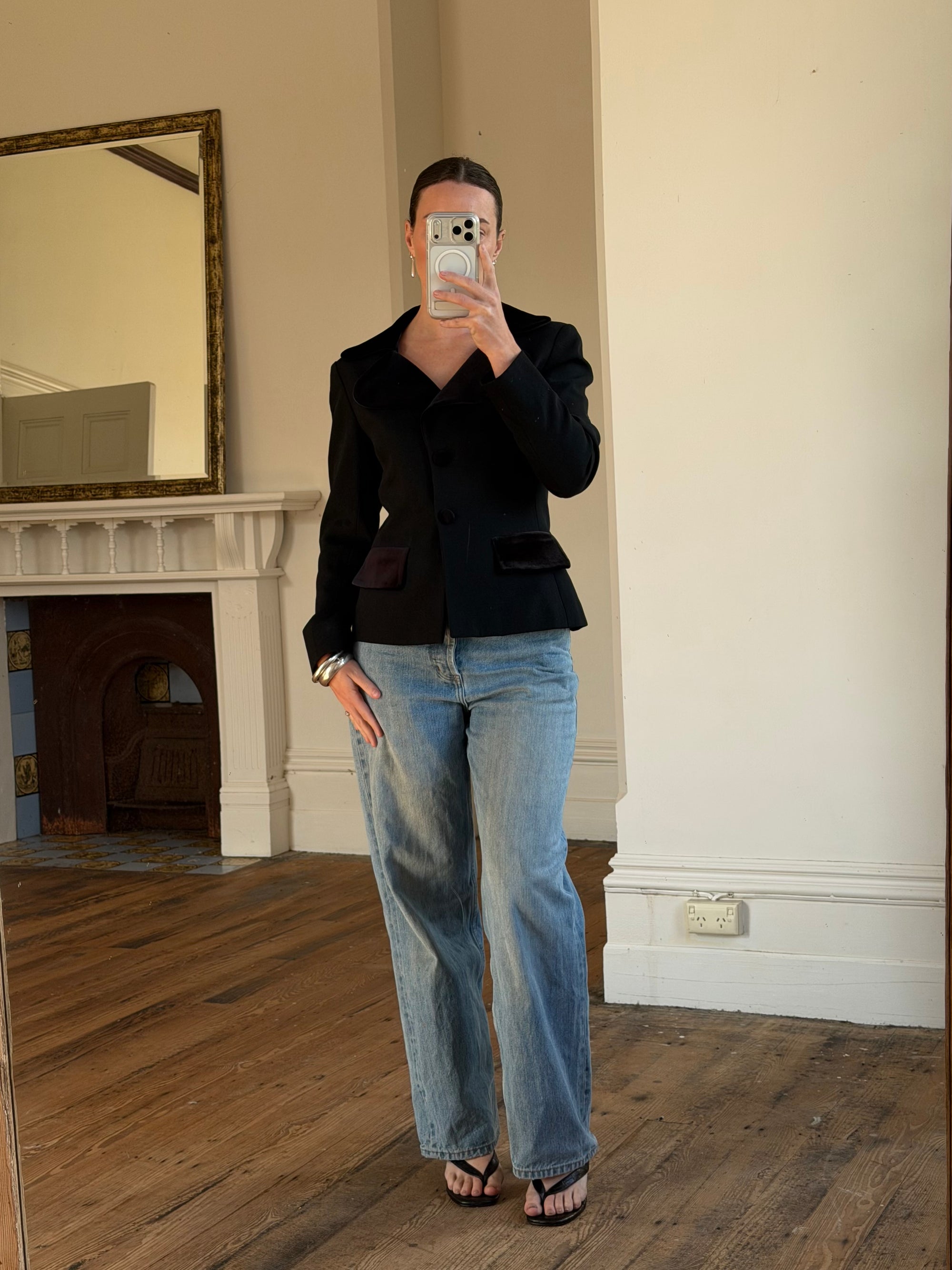 Vintage 90s Velvet Cloverleaf Blazer Noir