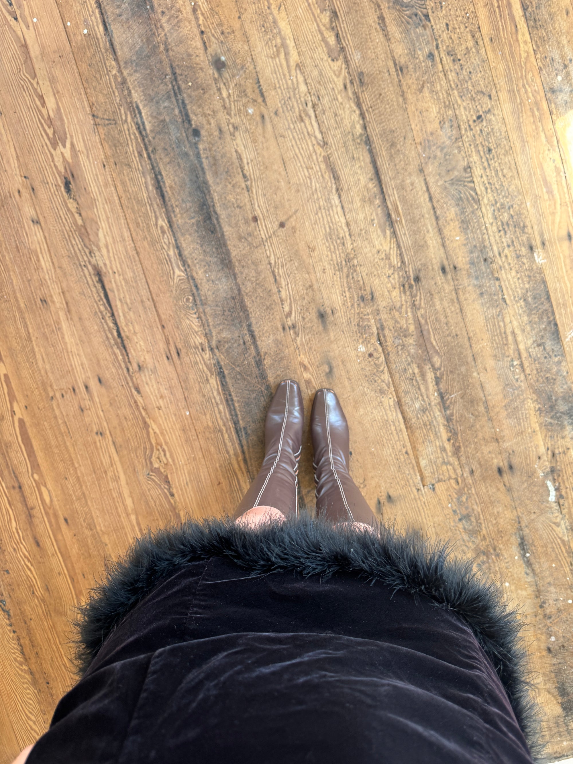 Vintage 90s Velvet Ostrich Feather Micro Mini Noir