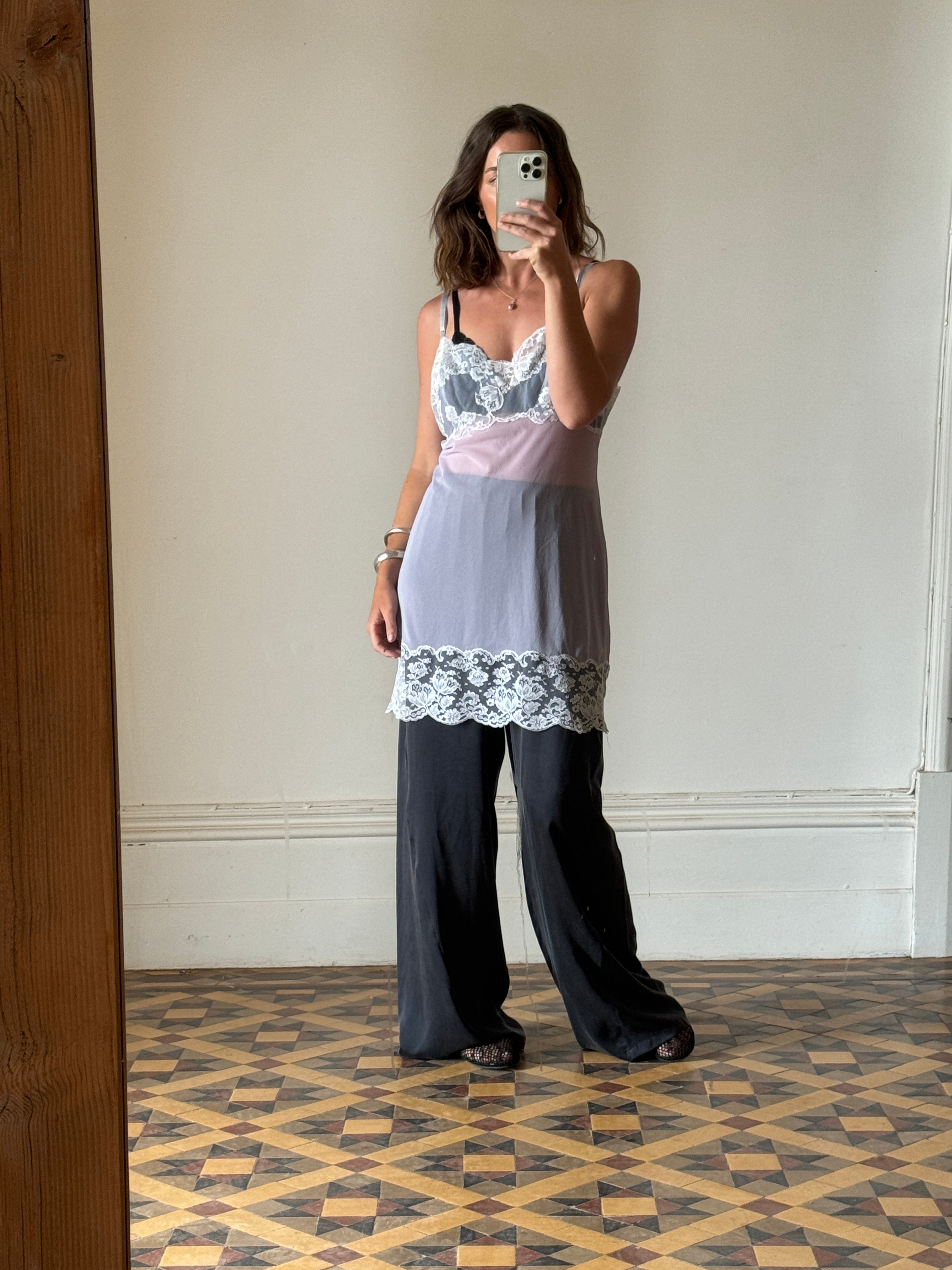 Vintage Cloudy Lilac Lace Slip Dress