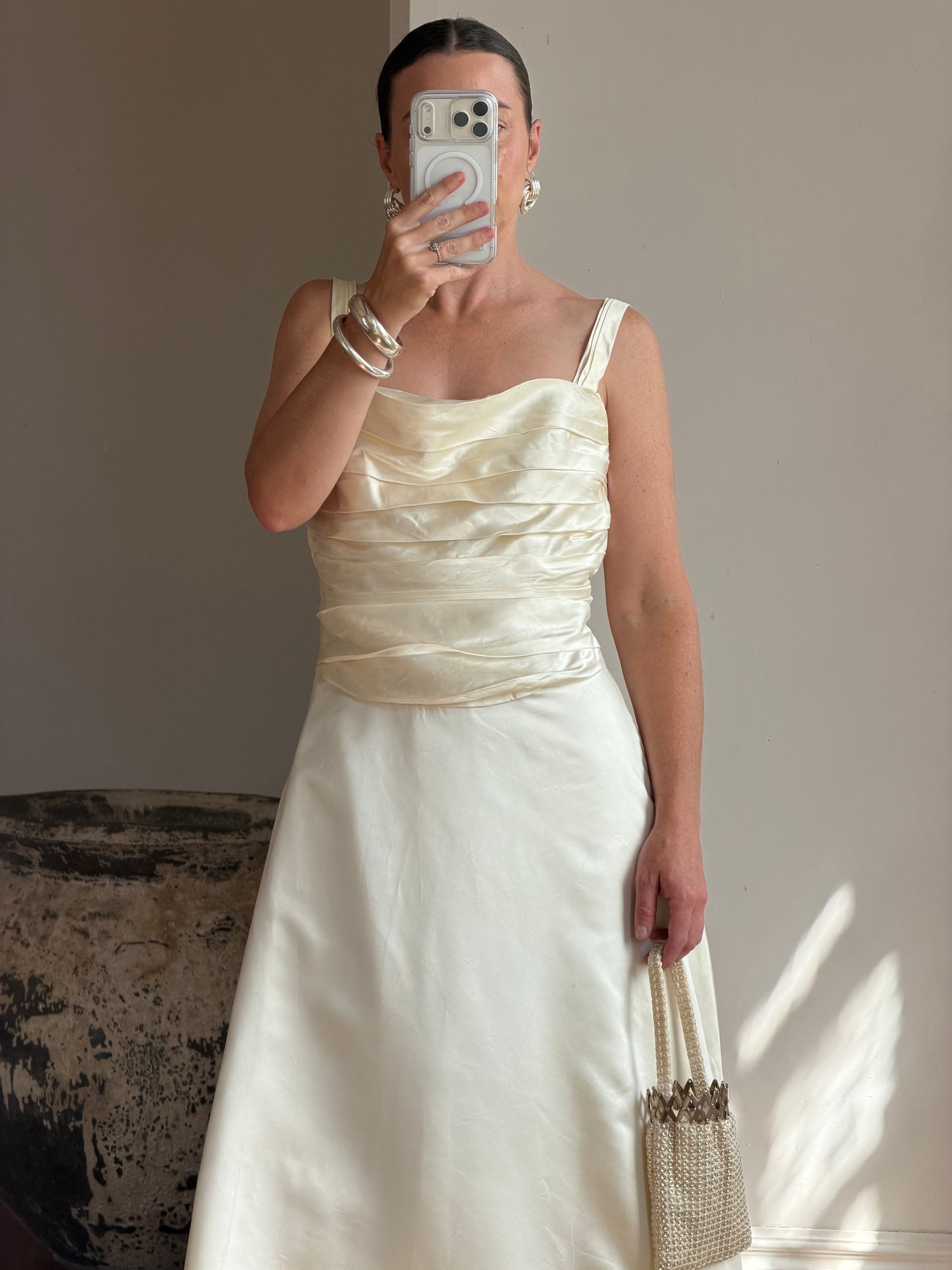 Vintage Y2K Vera Wang Silk Pleated Wedding Gown