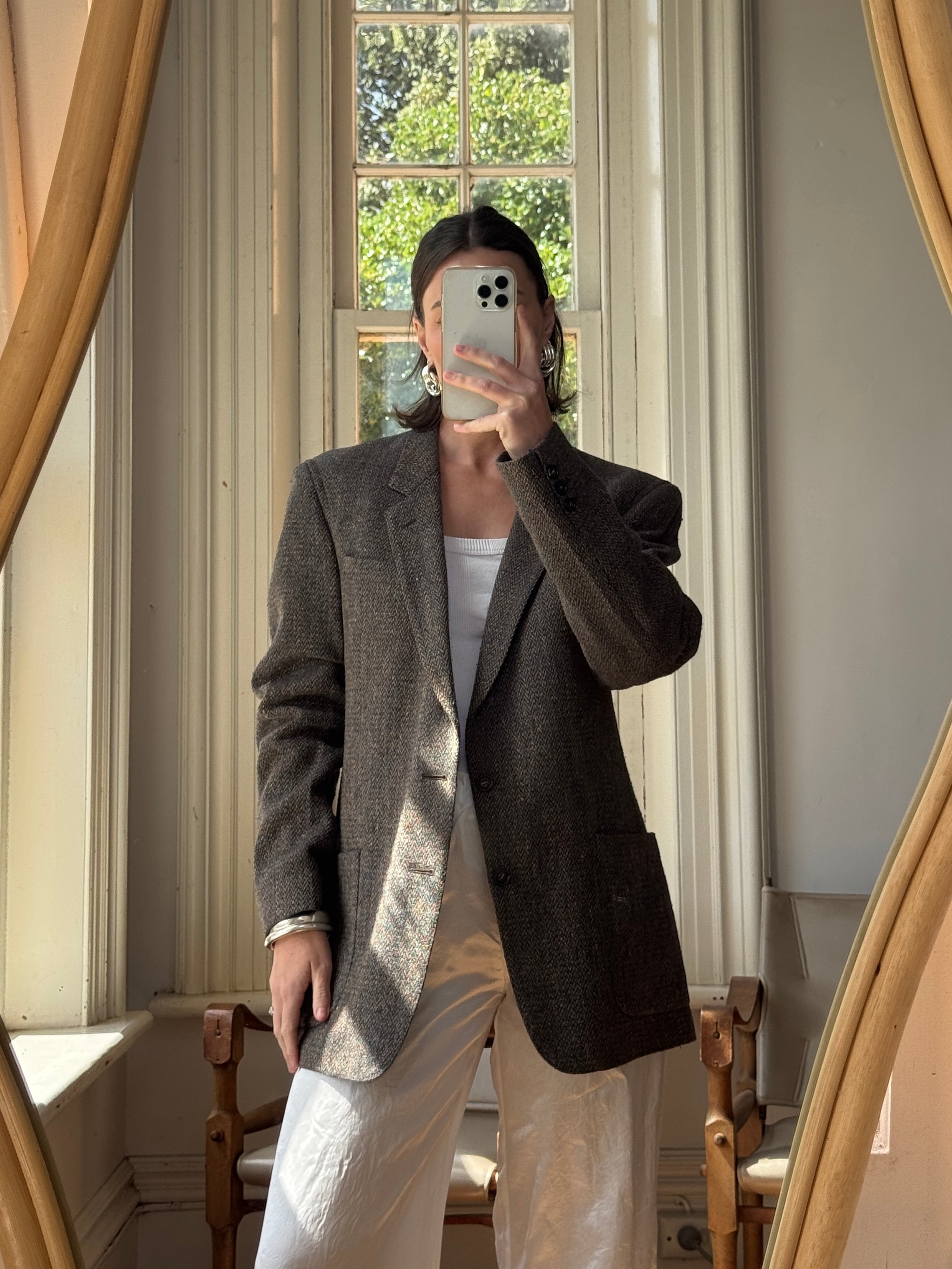 Vintage Christian Dior Tailored Wool Blazer Navy Brown