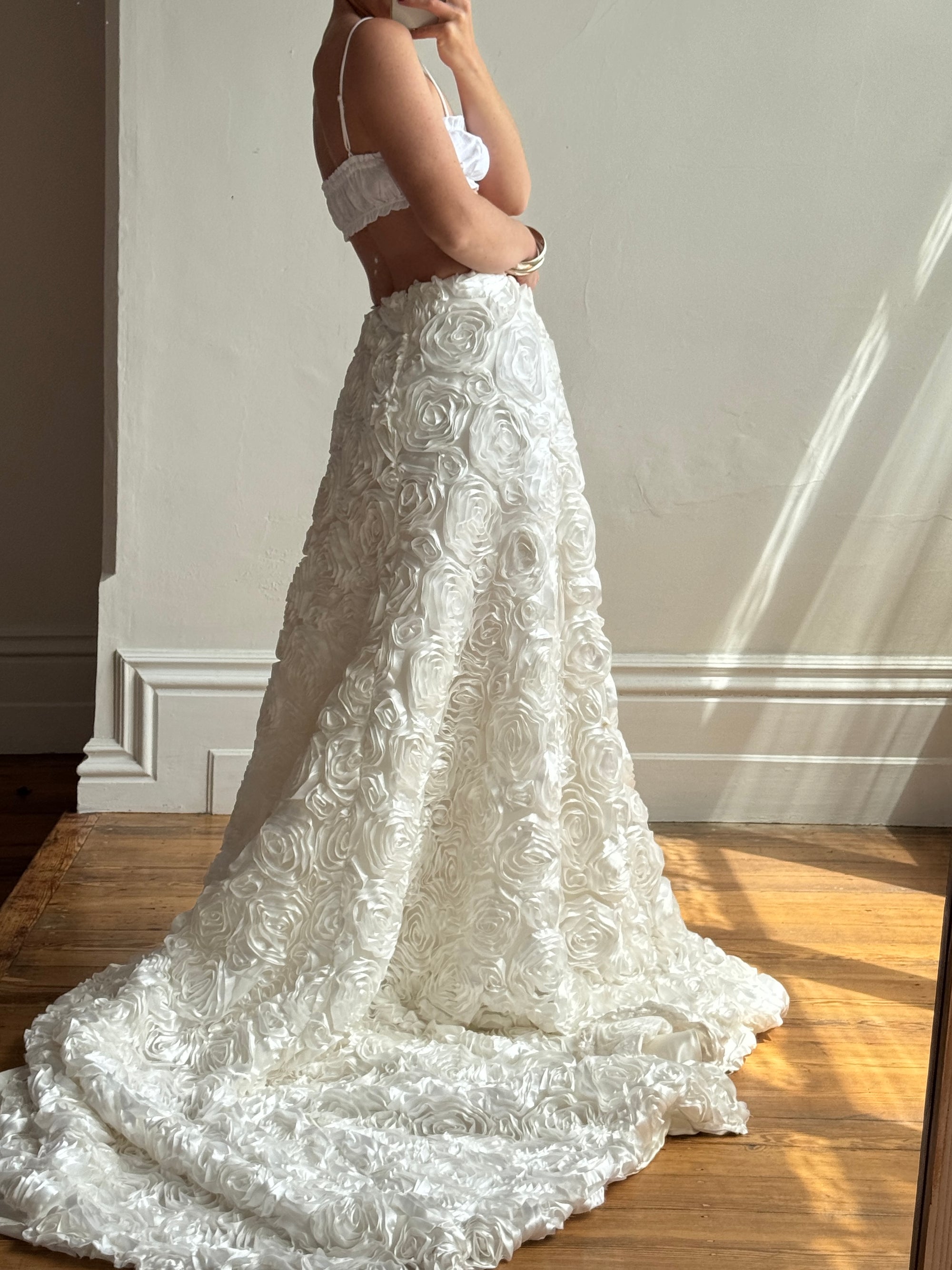 Vintage Y2K Rosette Bridal Skirt with Train