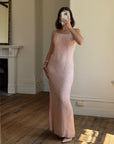 Vintage 90s Beaded Silk Party Dress Blush