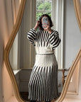 Vintage 70s Knit Batwing Midi Dress Black and Cream
