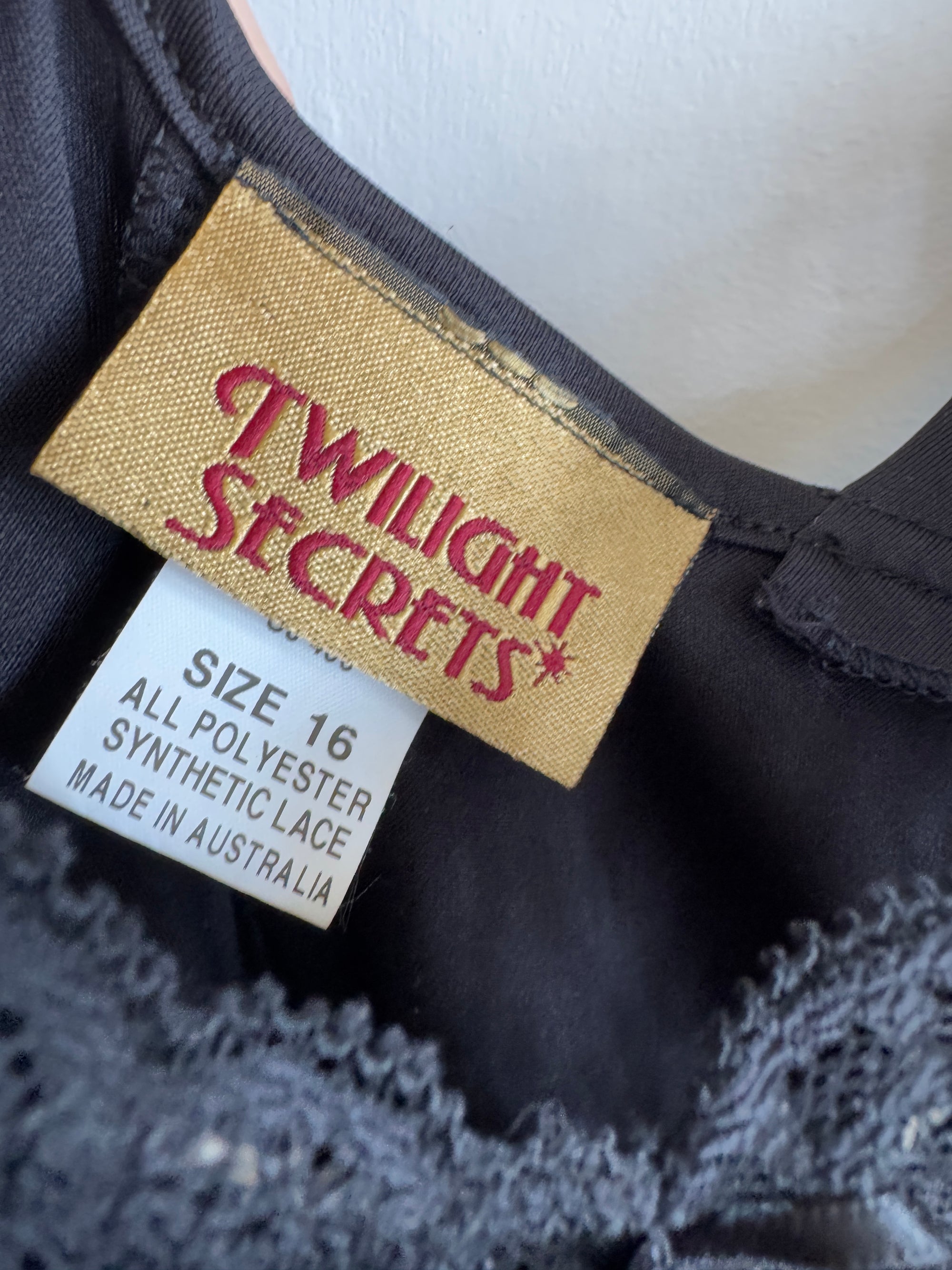 Vintage 80s Black Jersey Lace Slip Midi