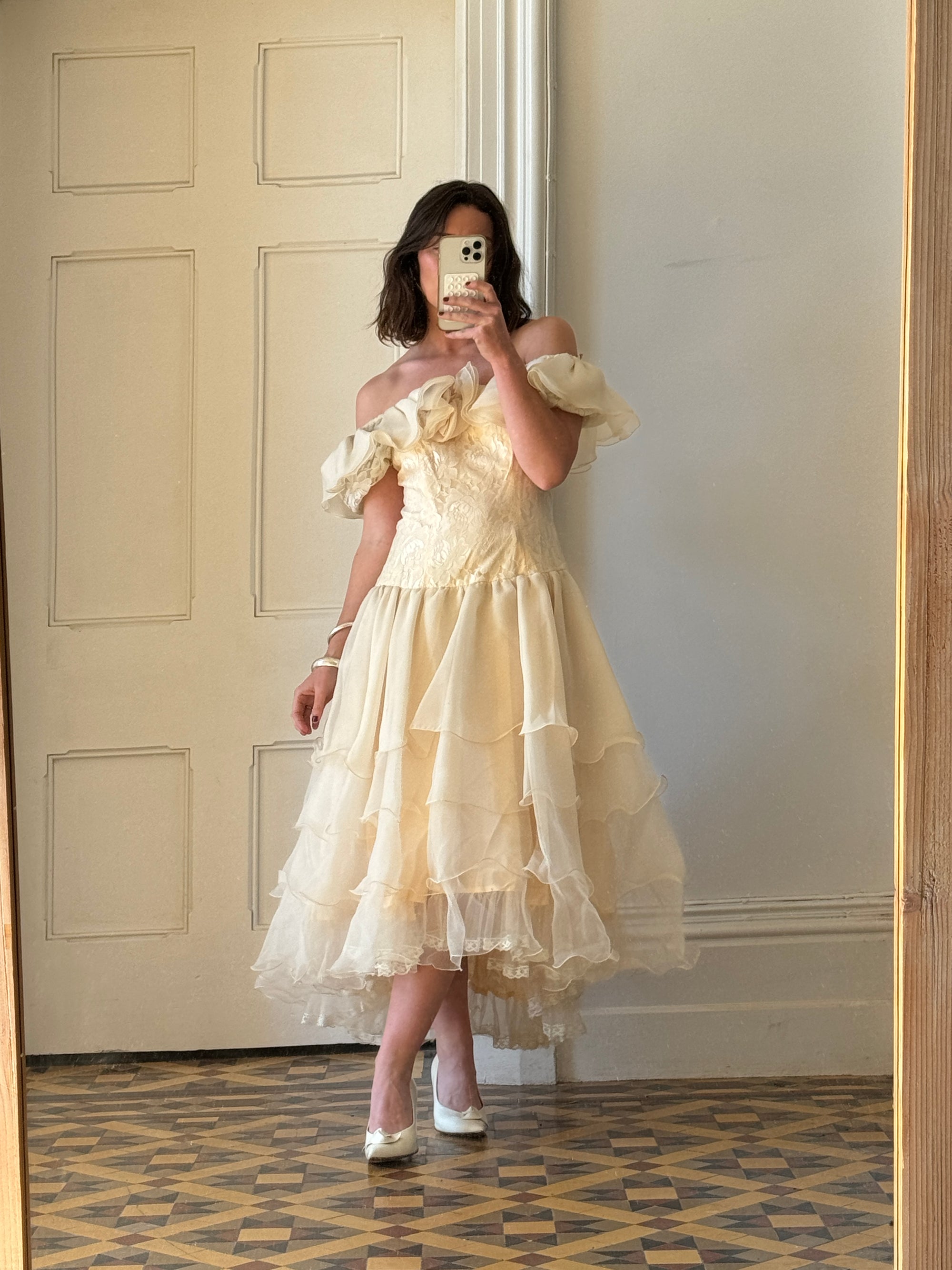 Vintage Drop Waist Frou Frou Wedding Dress Creme – Call Me The Breeze
