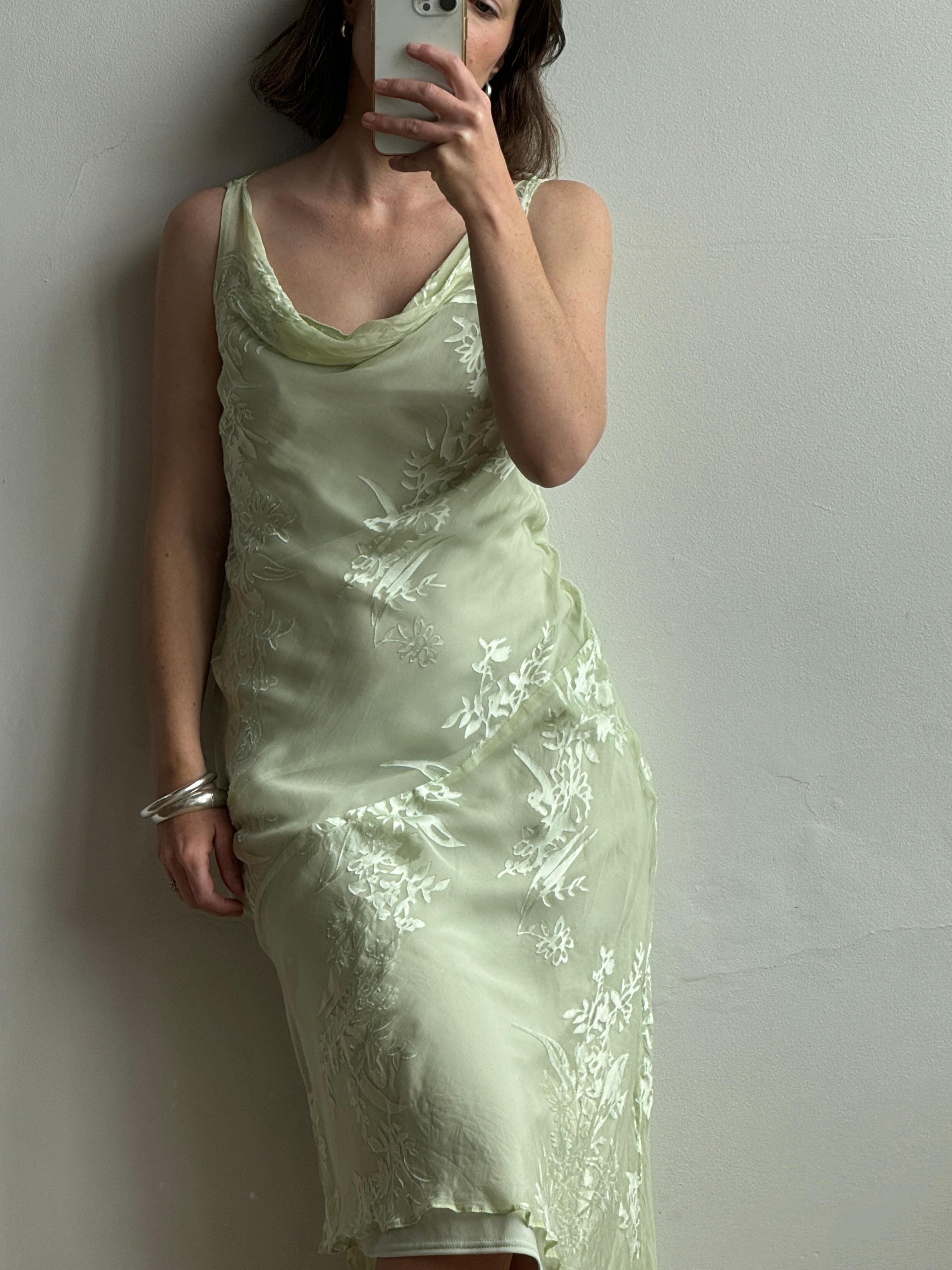 Vintage 90s Pure Silk Bias Cut Dress Apple