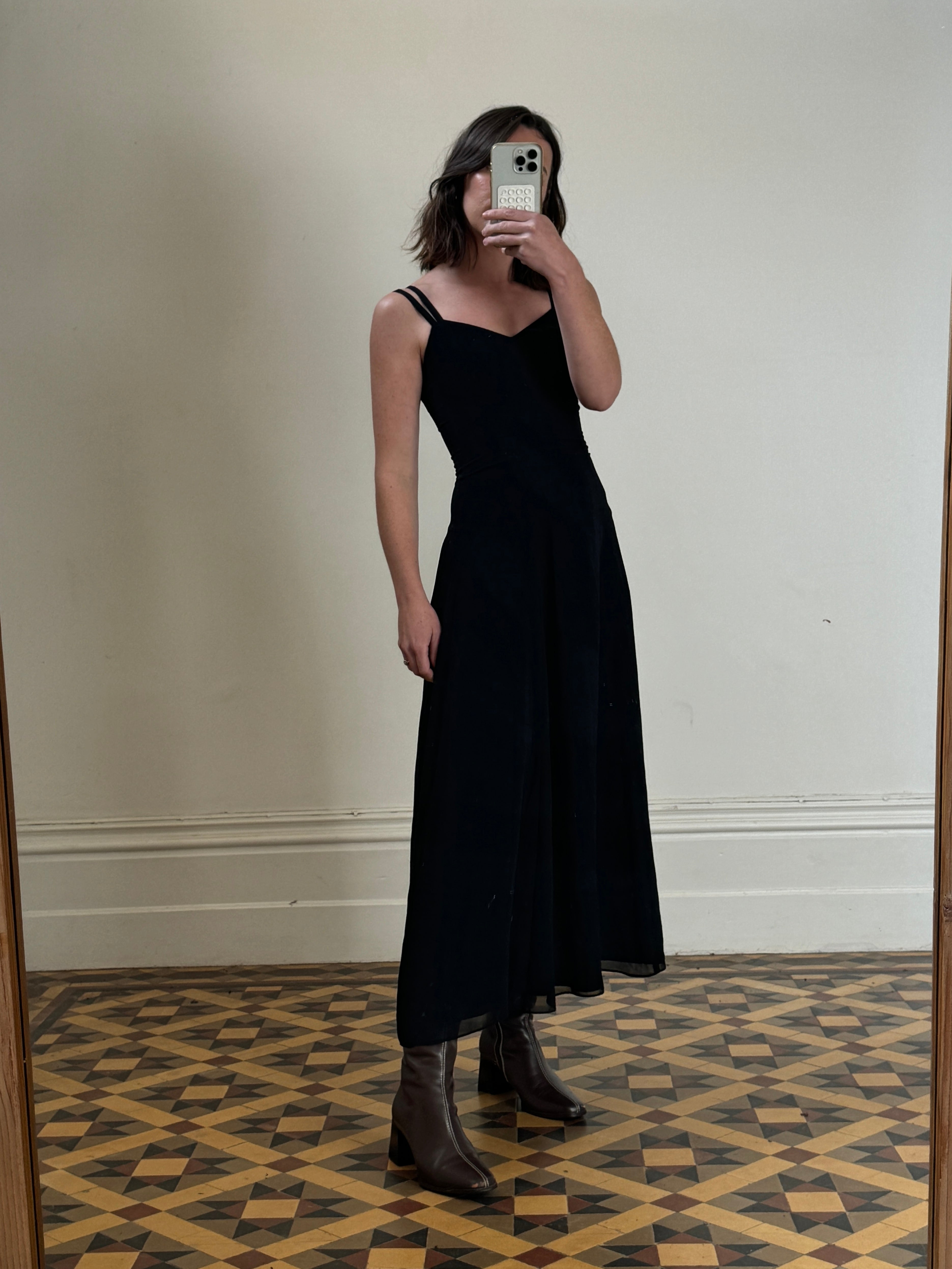 Vintage 90s Double Strap Midi Dress Black