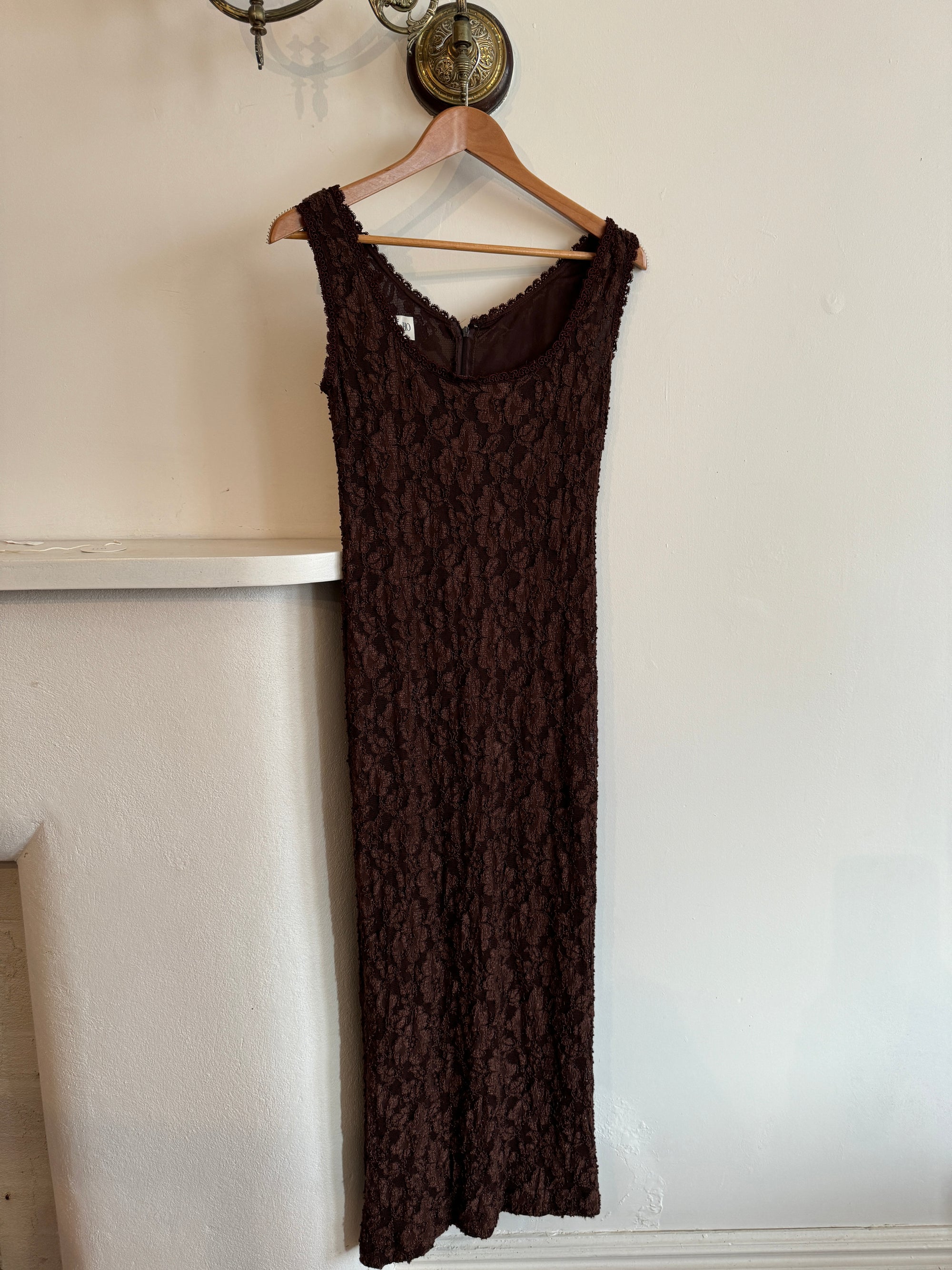 Vintage 90s Lisa Ho Brown Lace Midi