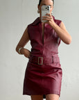 Vintage 90s Burgundy Leather Zip Front Dress