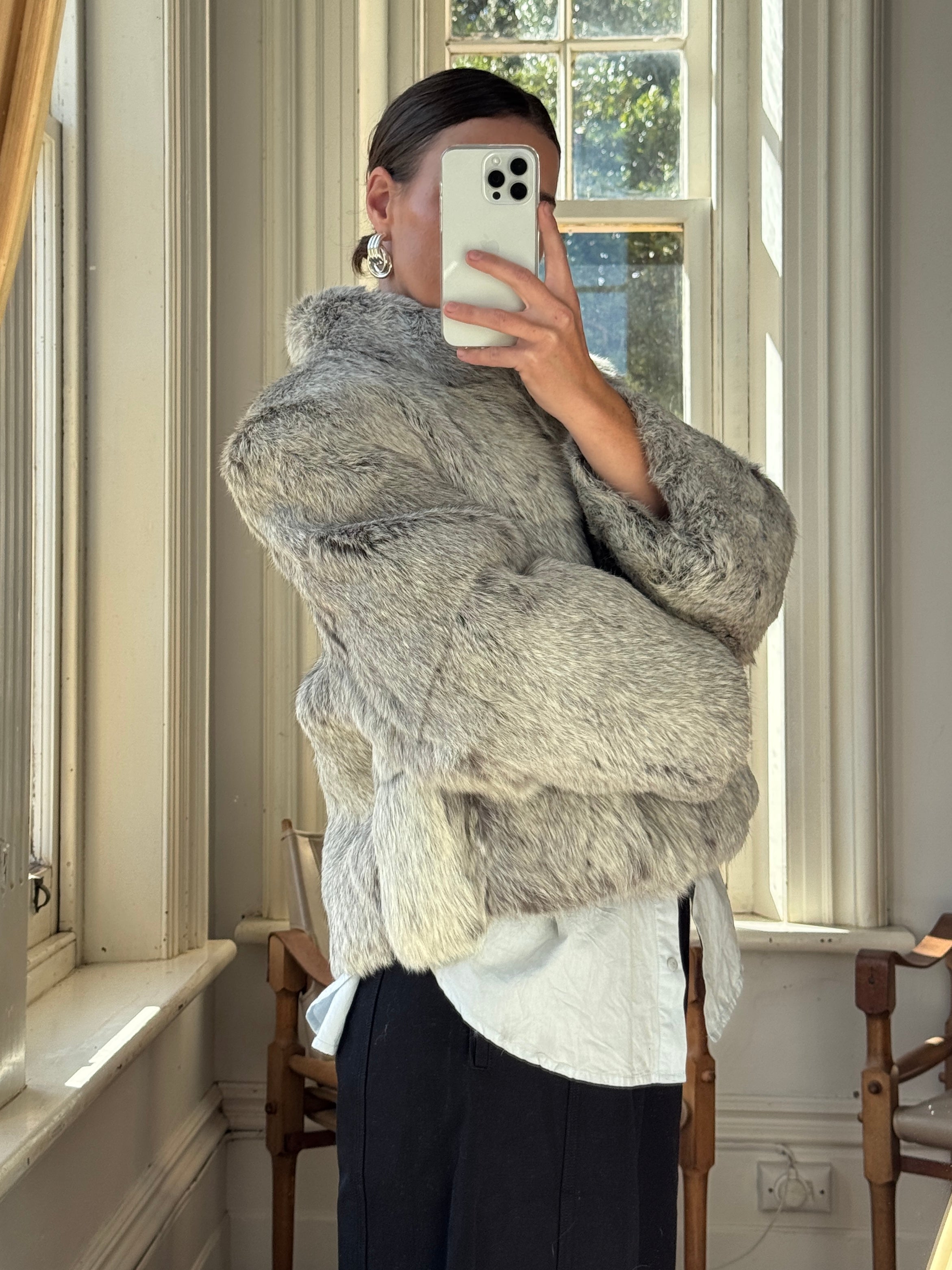 Vintage Grey Marle Fur Cropped Coat