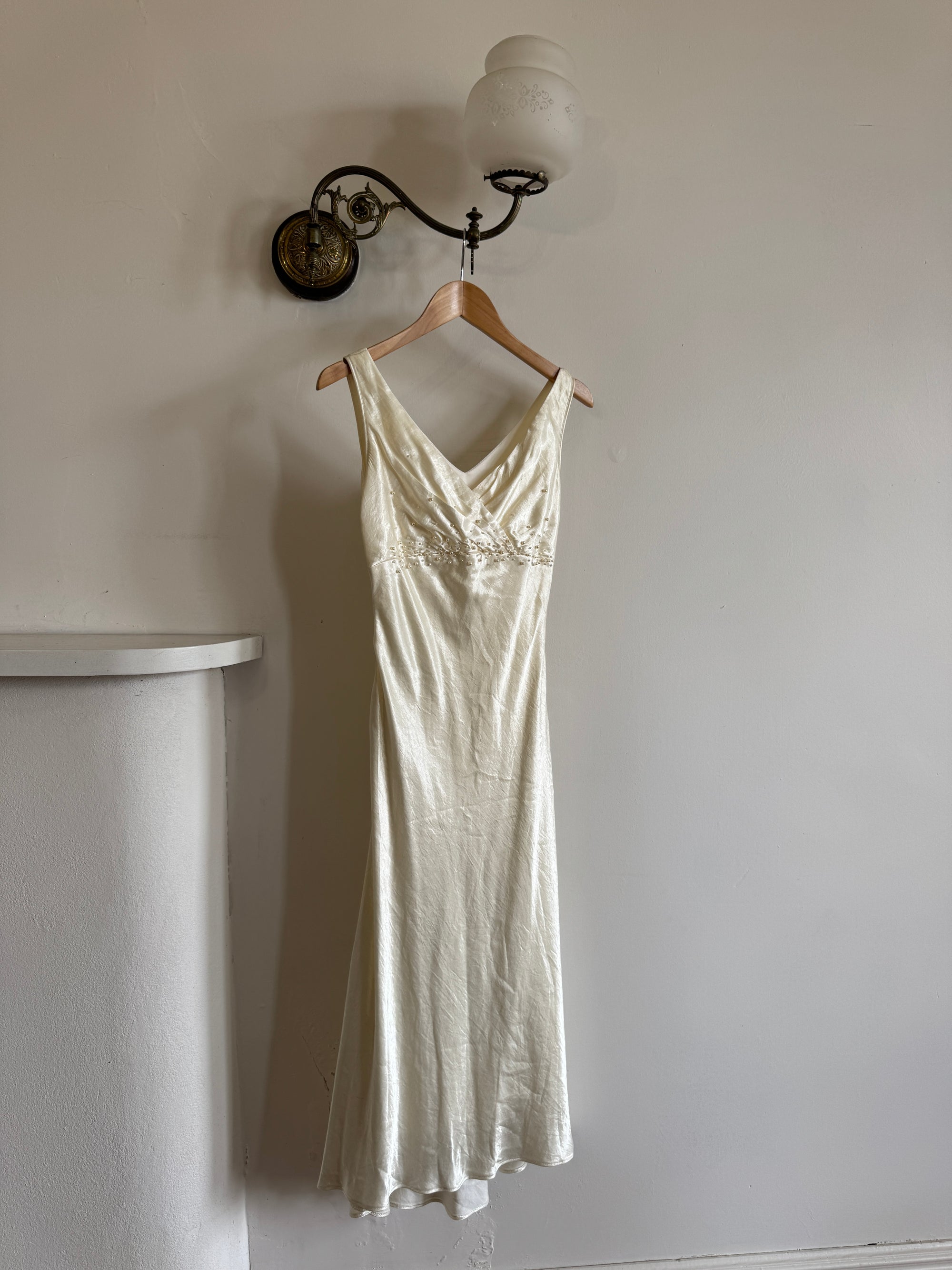 Vintage 90s Pearl Satin Bias Bridal Slip