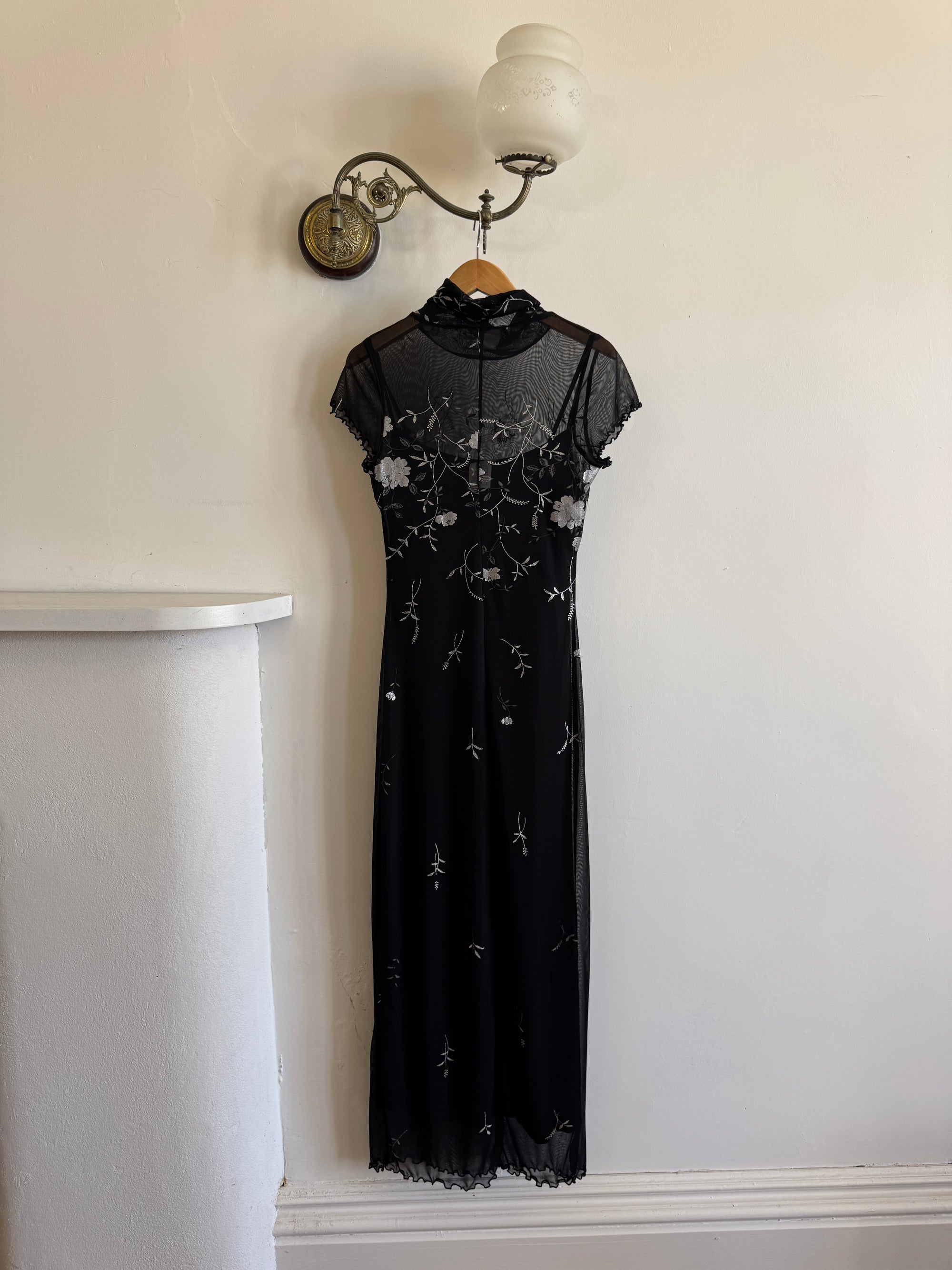 Vintage 90s Sheer Mesh Midi with Silver Vine