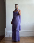 Vintage 90s Lilac Cowl Tiered Slip Dress with Scarf