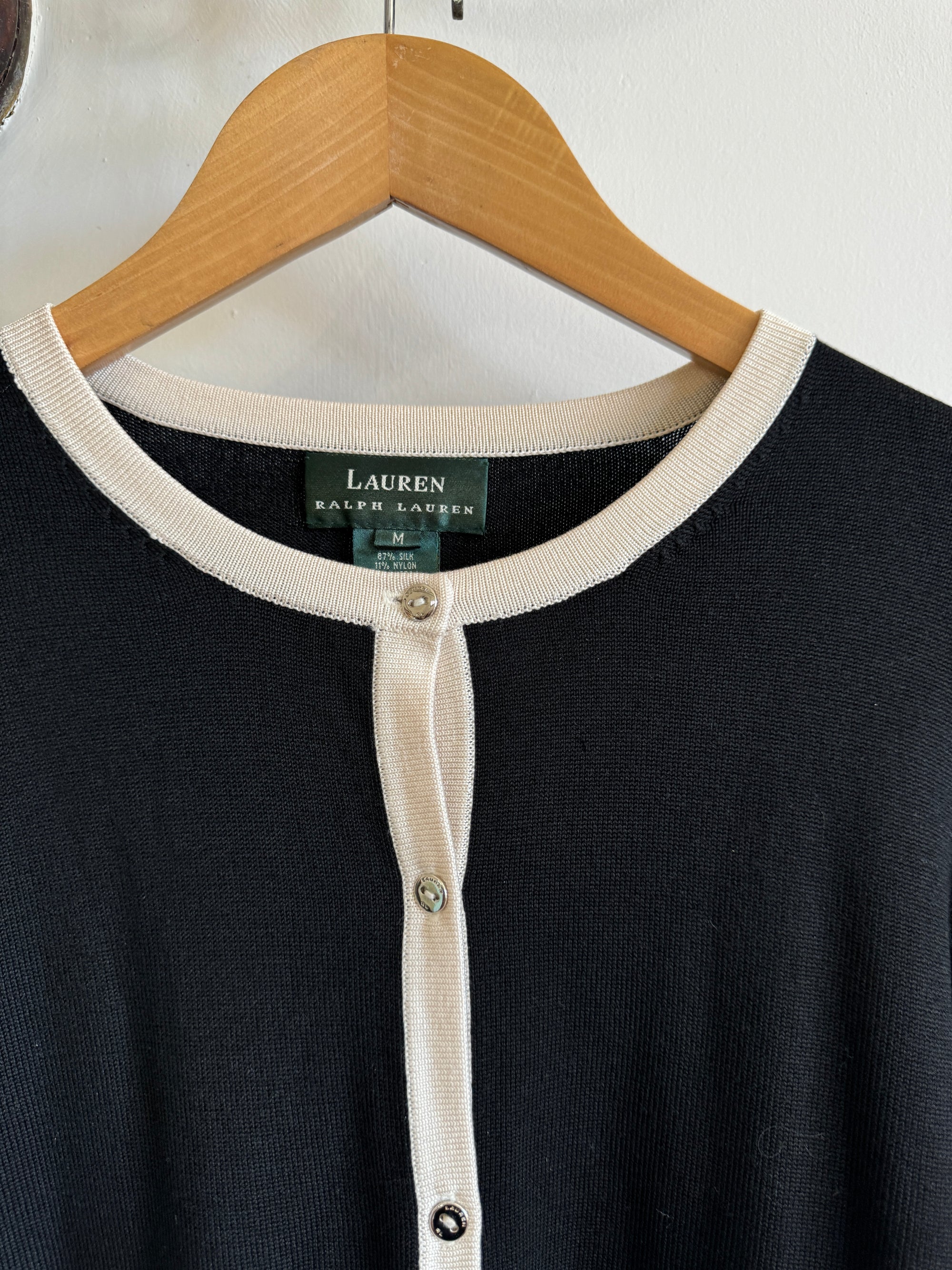 Vintage 90s Ralph Lauren Silk Blend Contrast Stitch Cardigan