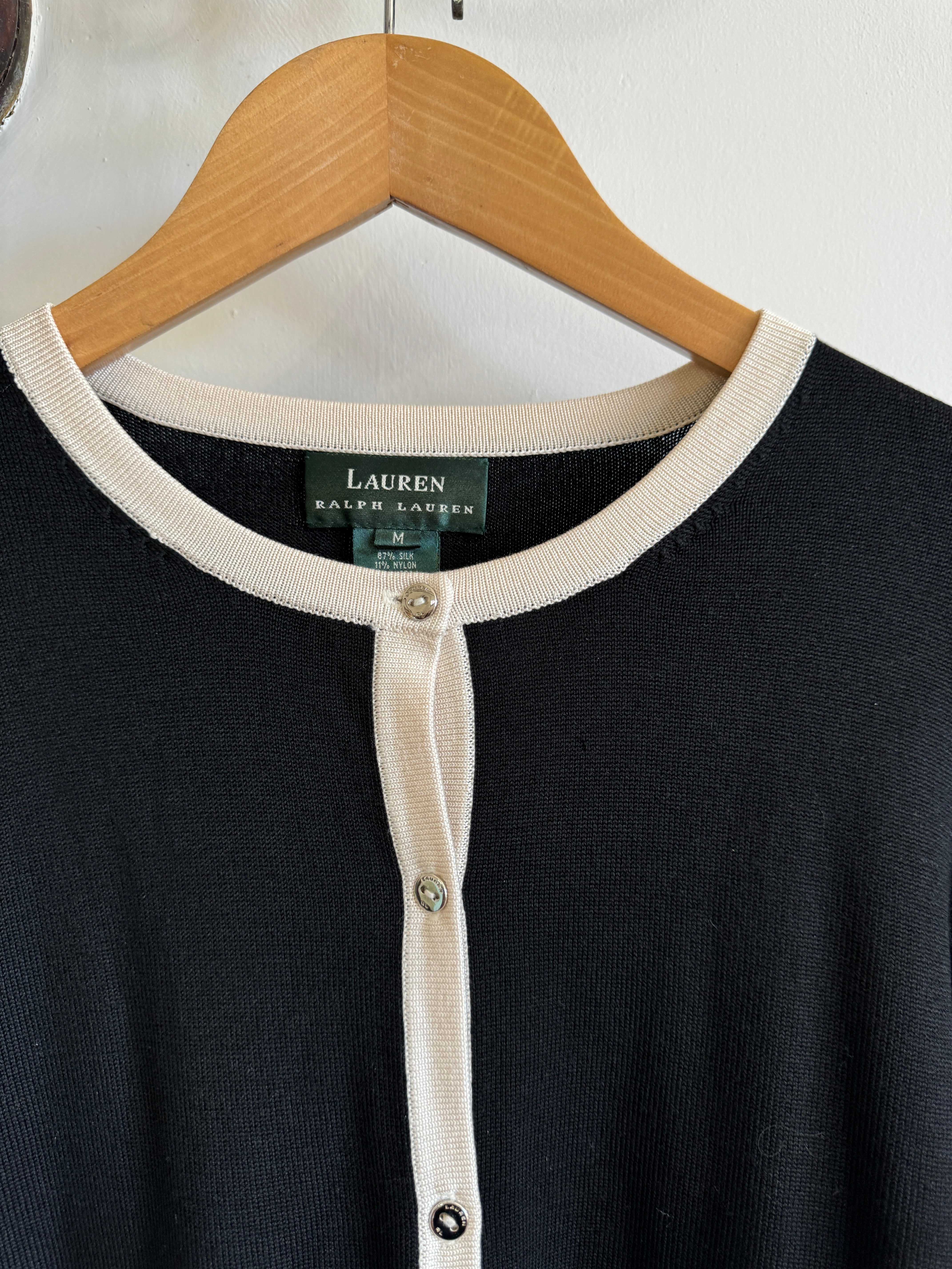 Vintage 90s Ralph Lauren Silk Blend Contrast Stitch Cardigan