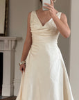 Vintage 90s Ivory Silk V-Neck A-Line Wedding Gown