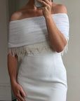Vintage 90s White Pleated Beaded Fringe Mini Dress