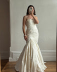Vintage Y2K Pure Silk Taffeta Gathered Fishtail Wedding Gown