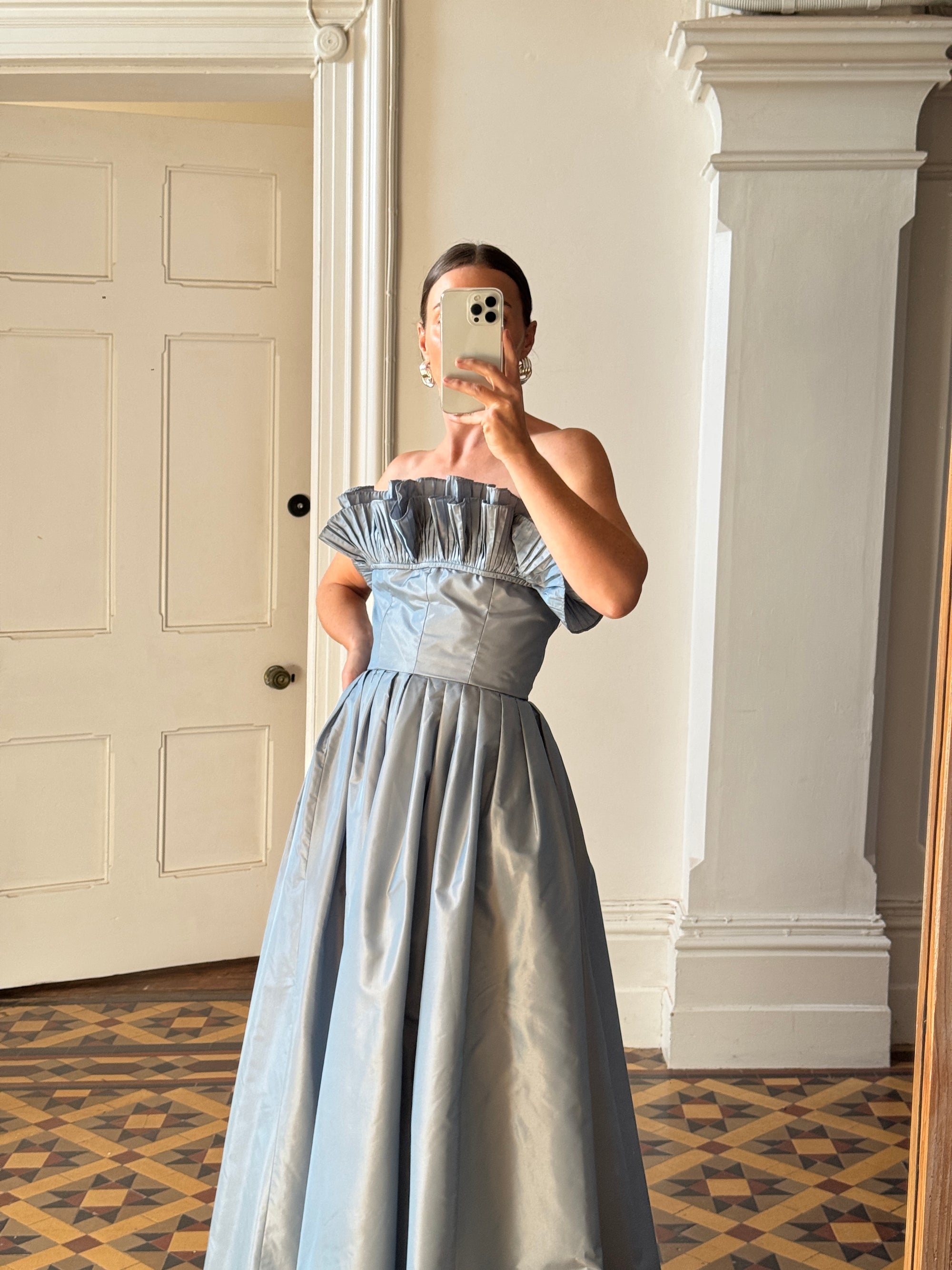 Vintage 80s Taffeta Gown Duck Egg Blue