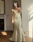 Vintage 90s Italian Two Piece Off Shoulder Beaded Rosette Wedding Set
