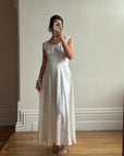 Vintage 50s Satin Jacquard Scalloped Bridal Dress