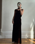 Vintage 30s Brown Velvet Bias Cut Dress With Rosette tie