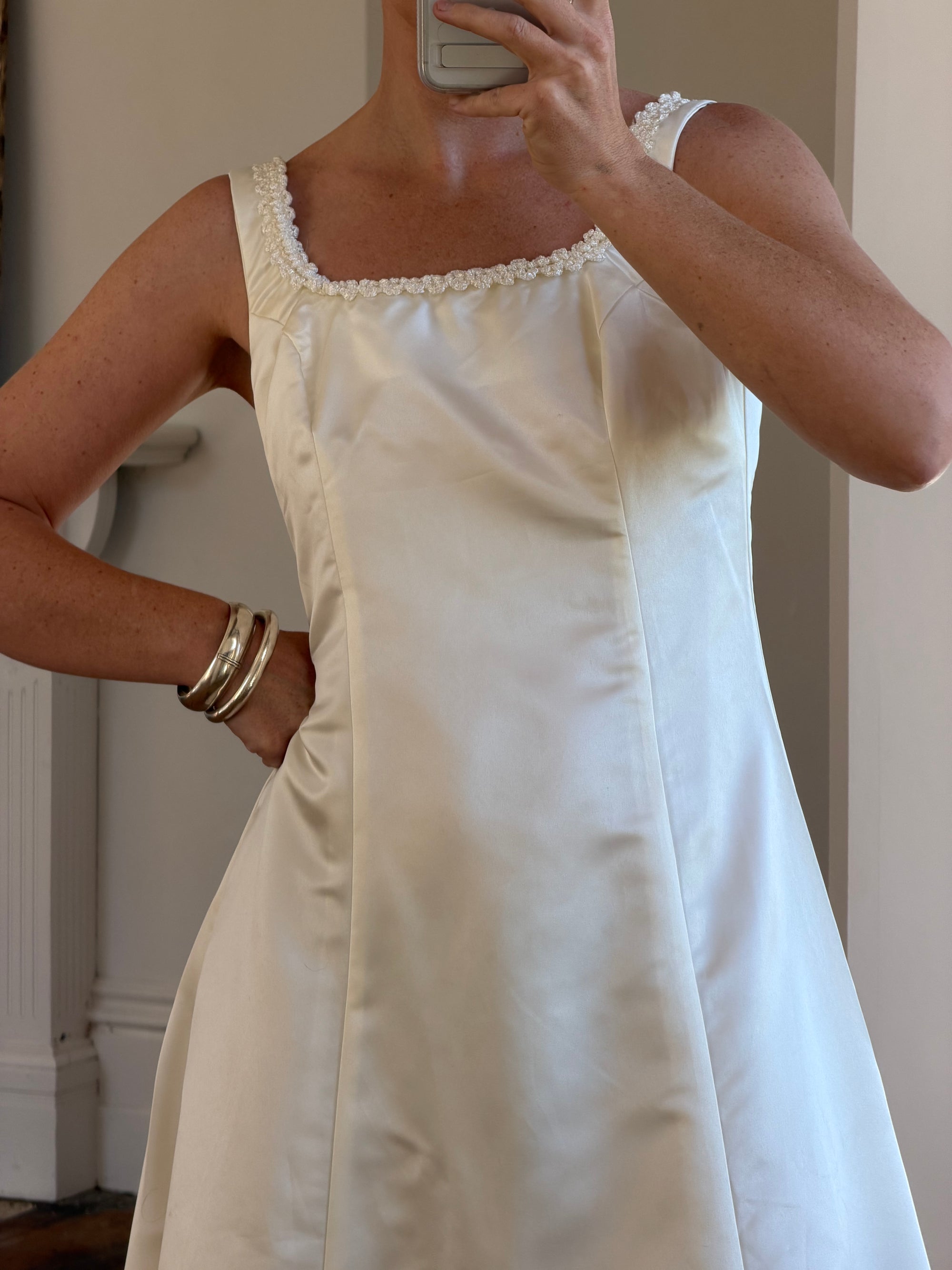Vintage 90s Satin Rope Embroidered Slip Wedding Dress