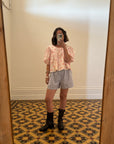 Vintage Puff Sleeve Floral Button Up Blouse Pink