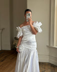 Vintage 80s Satin Drop Waist Wedding Gown