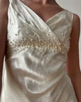 Vintage 90s Pearl Satin Bias Bridal Slip