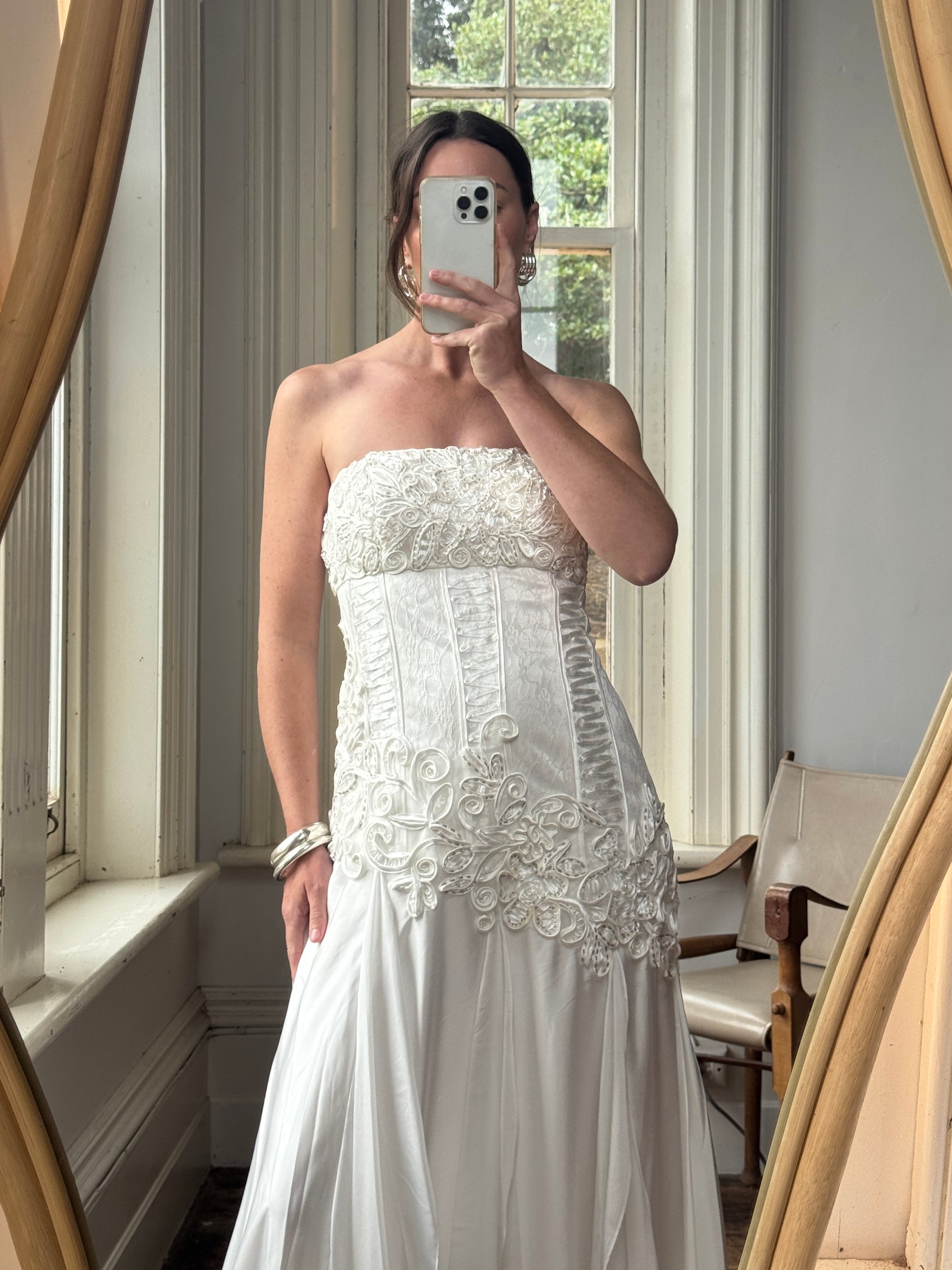 Vintage 90s Embroidered Strapless Fairy Wedding Gown